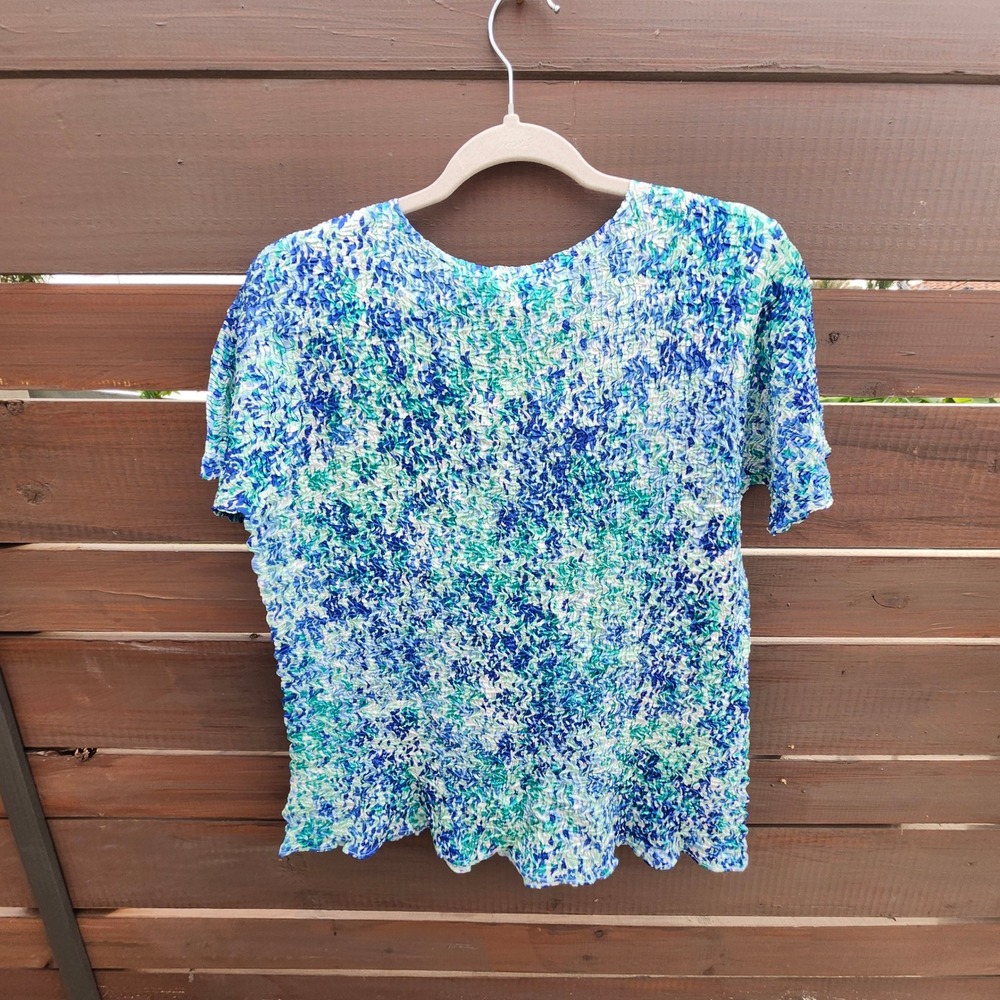 Vintage Jaclyn Smith Popcorn Top‎ Blue Green Abstract Floral size XL - Picture 7 of 11